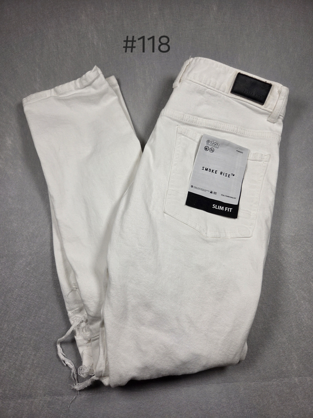 Smoke Rise White Heavy Distressed Shredded Slim Fit Jeans Men's 36 x 32